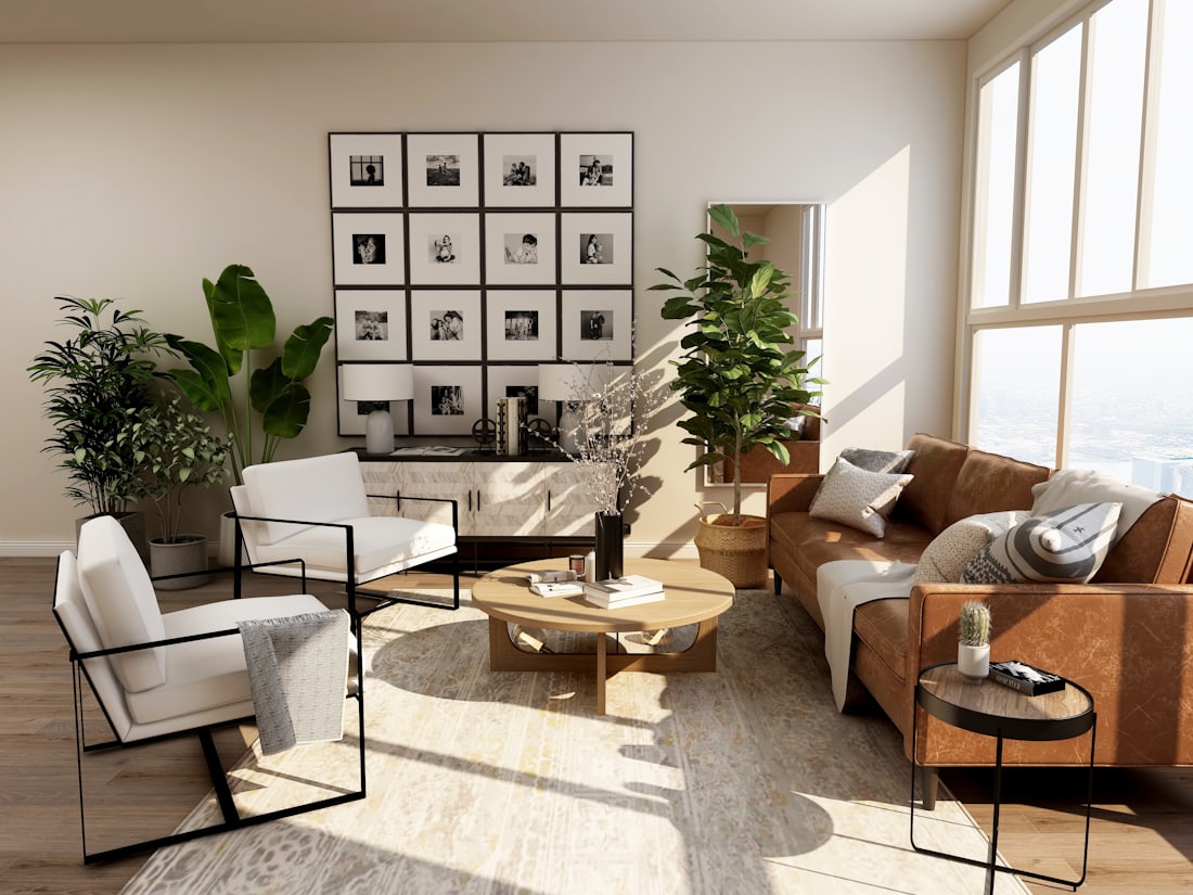 Moderne minimalistische woondecoratie in aardetinten